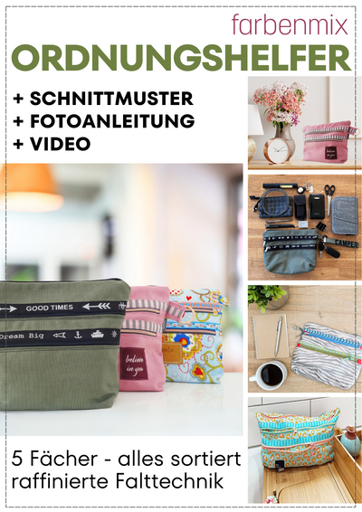 Ordnungshelfer – Nähanleitung Stifte- & Kosmetiktasche mit Reißverschlussfächern, Schnittmuster-Ebook