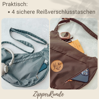 ZipperRunde, Tasche mit vier Reißverschlussfächern